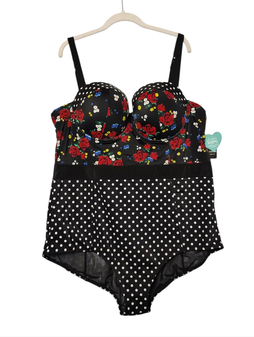 Torrid Vixen Floral Polka Dot Retro High Waist One-Piece Underwire Swimsuit 4x